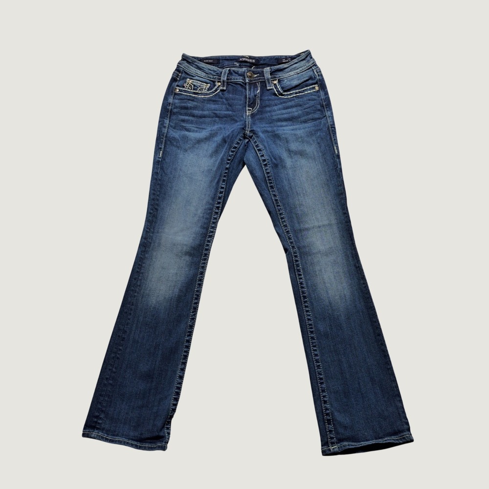 Vigoss Womens Slim Bootcut Jeans 4x32 Blue Heritage Fit Contrast Stitch EUC